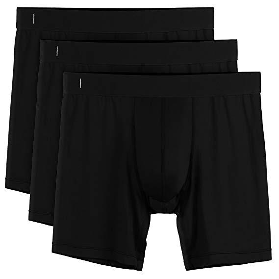 Three pairs of black mid-length boxer briefs with a wide covered waistband